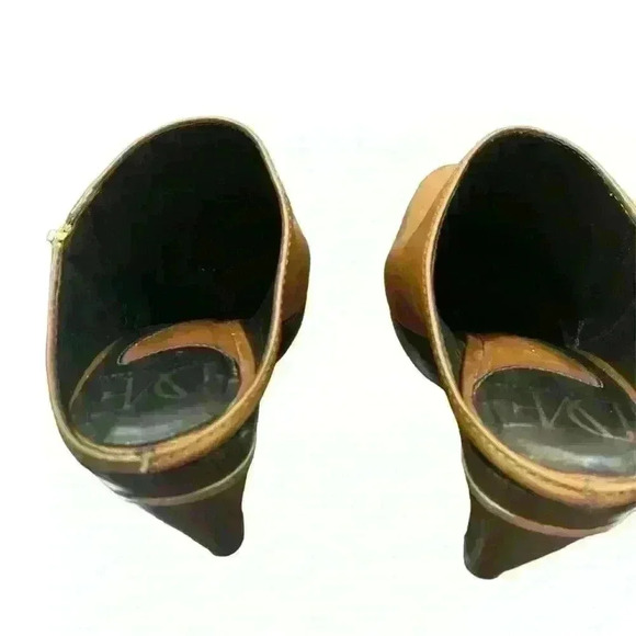 Diane von Furstenberg Brown Leather Clogs black wood Heel Size 7.5 - Picture 4 of 9